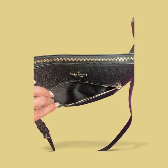 KATE SPADE LENA - NWT - LARGE BLACK PEBBLED LEATHER CROSSBODY - Picture 4 of 8
